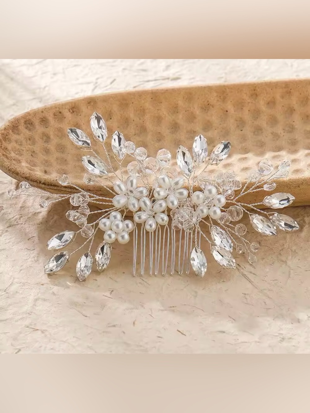 Pearl & Crystal Floral Hair Comb - Silver - Picture 4 of 7